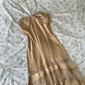 Vintage Halter Satin Lace Midi Dress